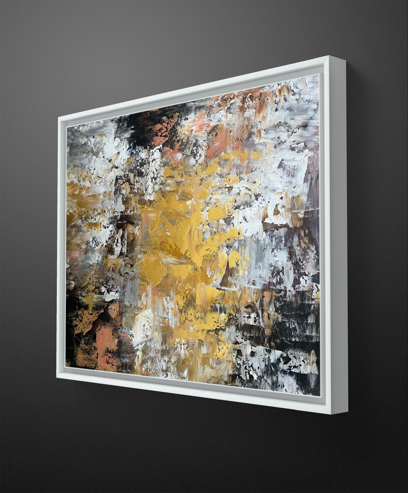Golden Resonance – Textured Abstract Painting with Gold Leaf Accents