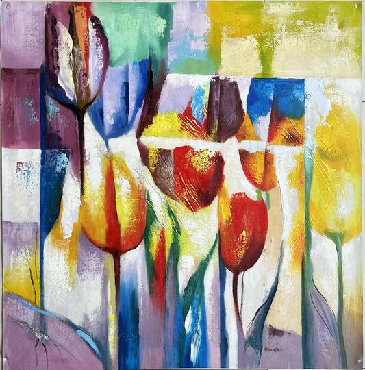 Abstract Tulip Painting – Colorful Modern Wall Art on Canvas
