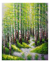 Birch Forest Oil Painting – Serene Hand-Painted Woodland Path