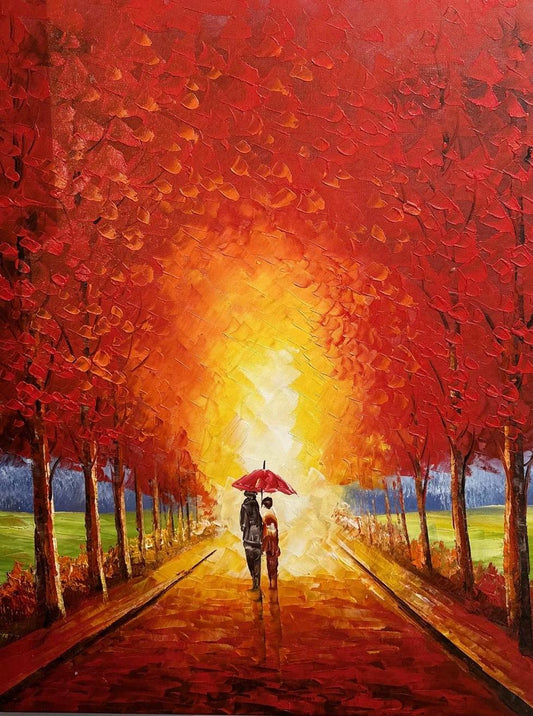 Autumn Love – Romantic Oil Painting with Fiery Fall Colours