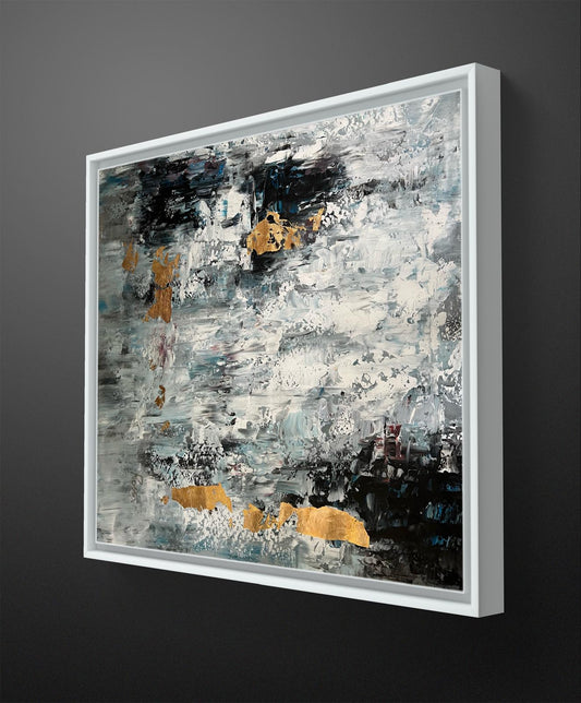 Abstract Gold Leaf Painting - Original Metallic Art