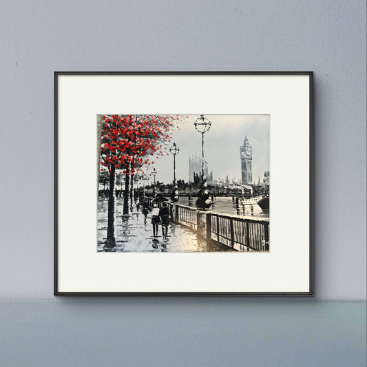 London Big Ben Art Print – Red Tree Thames Embankment Scene
